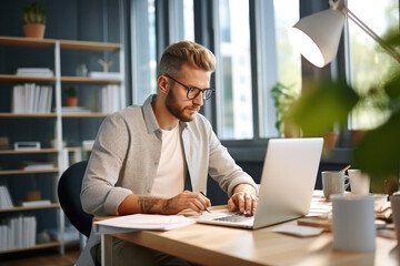 Obraz premium working behind your laptop ai generated