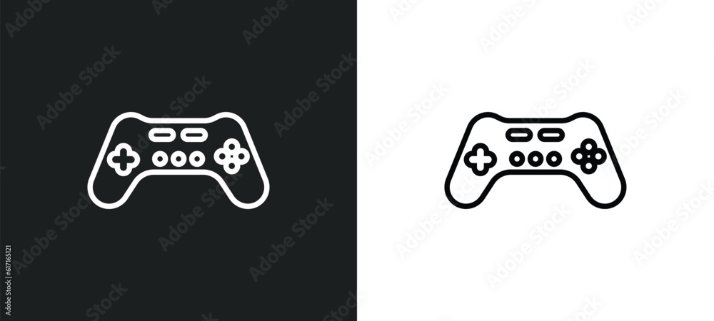 Poster video game controller line icon in white and black colors. video game controller flat vector icon fr
