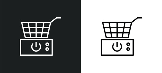 fryer line icon in white and black colors. fryer flat vector icon from fryer collection for web, mobile apps and ui.