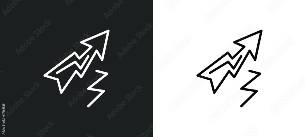 Poster lightning arrow line icon in white and black colors. lightning arrow flat vector icon from lightning