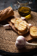 Italian bruschetta bread with garlic and olive oil