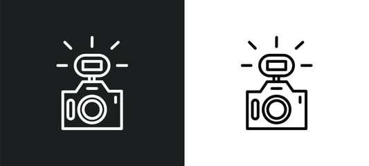 photo camera flash line icon in white and black colors. photo camera flash flat vector icon from photo camera flash collection for web, mobile apps and ui.