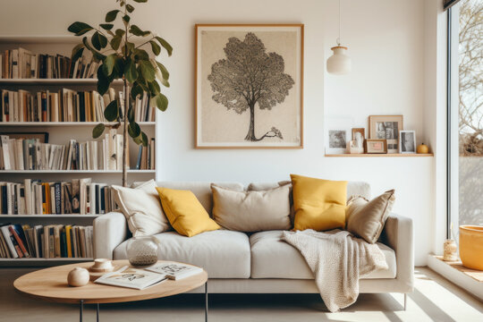 Person reading a book in a modern livingroom ai generated