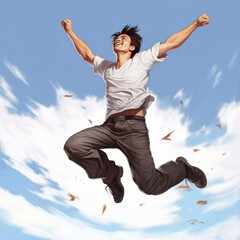 Happy man jumping ai generated