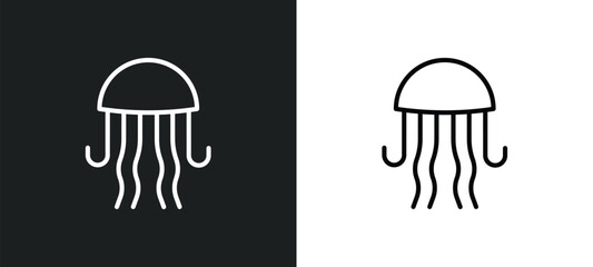 jellyfish line icon in white and black colors. jellyfish flat vector icon from jellyfish collection for web, mobile apps and ui.