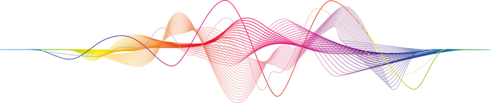 Visualization of music, sound. Abstract rainbow wave on a transparent background for web design, presentation design, web banners. Design element