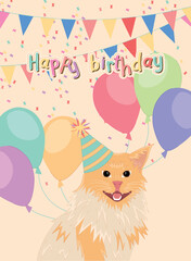 Cute birthday invitational card with a happy cat Vector illustration
