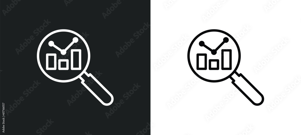 Poster analysis line icon in white and black colors. analysis flat vector icon from analysis collection for