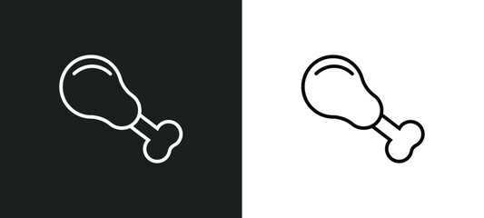 chicken leg line icon in white and black colors. chicken leg flat vector icon from chicken leg collection for web, mobile apps and ui.
