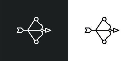 bow and arrow line icon in white and black colors. bow and arrow flat vector icon from bow arrow collection for web, mobile apps ui.