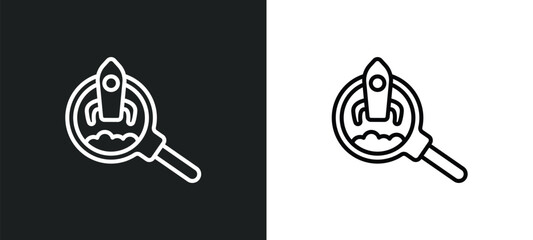 startup project search line icon in white and black colors. startup project search flat vector icon from startup project search collection for web, mobile apps and ui.