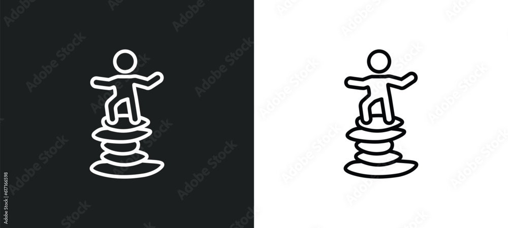 Poster man balancing line icon in white and black colors. man balancing flat vector icon from man balancing