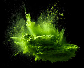 Green dust powder paint smoke bomb splash explosion.