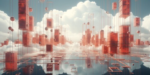 Enigmatic circuitry: ethereal, hovering tubes in the clouds, Generative AI