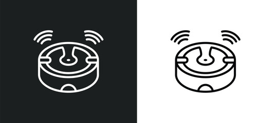 robot vacuum cleaner line icon in white and black colors. robot vacuum cleaner flat vector icon from robot vacuum cleaner collection for web, mobile apps and ui.
