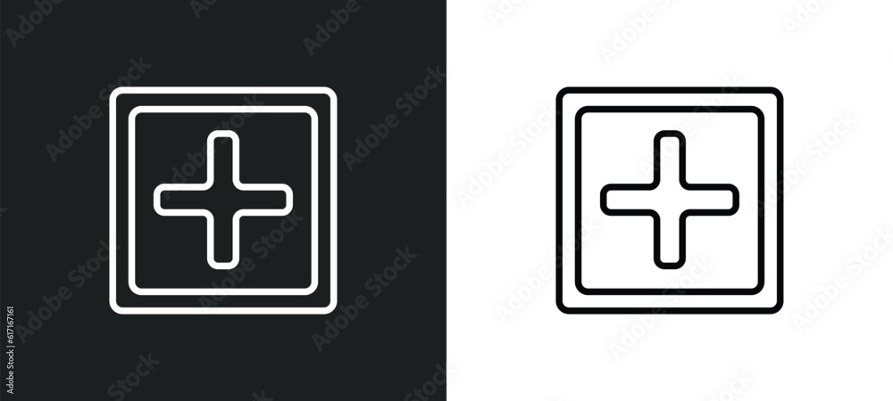 Poster add line icon in white and black colors. add flat vector icon from add collection for web, mobile ap