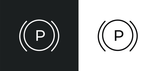 parking brake line icon in white and black colors. parking brake flat vector icon from parking brake collection for web, mobile apps and ui.