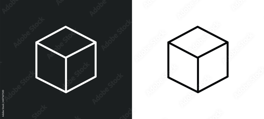 Poster blank cube line icon in white and black colors. blank cube flat vector icon from blank cube collecti