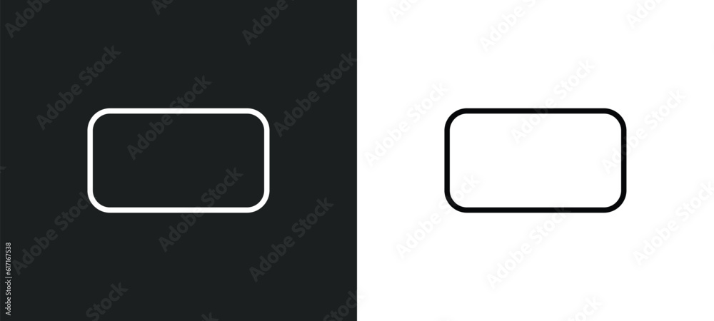 Poster rounded rectangle line icon in white and black colors. rounded rectangle flat vector icon from round