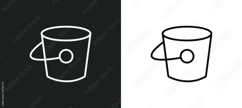 Poster empty bucket line icon in white and black colors. empty bucket flat vector icon from empty bucket co