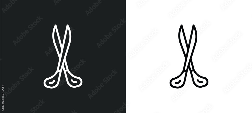 Poster scissors line icon in white and black colors. scissors flat vector icon from scissors collection for