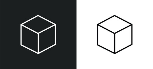 blank cube line icon in white and black colors. blank cube flat vector icon from blank cube collection for web, mobile apps and ui.