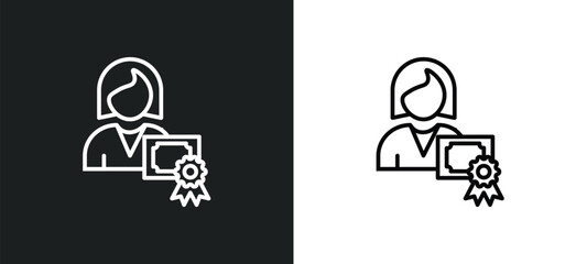 woman certification line icon in white and black colors. woman certification flat vector icon from woman certification collection for web, mobile apps and ui.