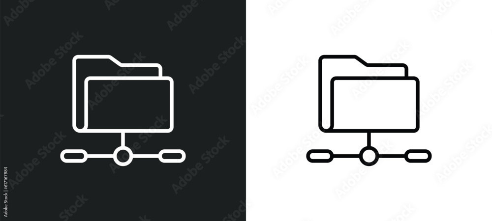 Poster shared folder line icon in white and black colors. shared folder flat vector icon from shared folder