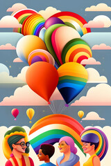 Illustration of the gay pride parade depicting the diversity and joyfulness of the lgbt community