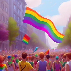 Illustration of the gay pride parade depicting the diversity and joyfulness of the lgbt community