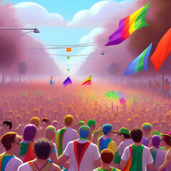 Illustration of the gay pride parade depicting the diversity and joyfulness of the lgbt community
