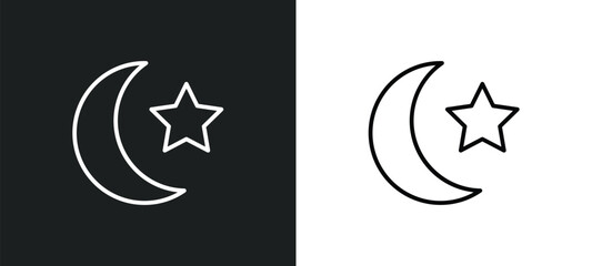 crescent moon and star line icon in white and black colors. crescent moon and star flat vector icon from crescent moon star collection for web, mobile apps ui.