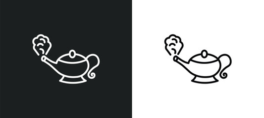 genie lamp line icon in white and black colors. genie lamp flat vector icon from genie lamp collection for web, mobile apps and ui.