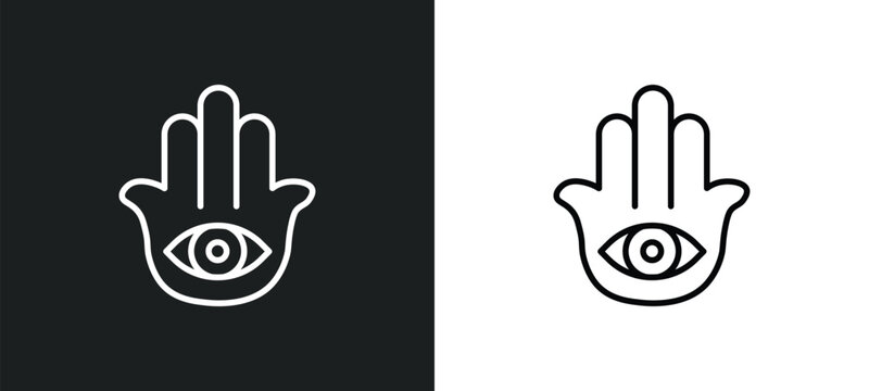 hamsa hand line icon in white and black colors. hamsa hand flat vector icon from hamsa hand collection for web, mobile apps and ui.