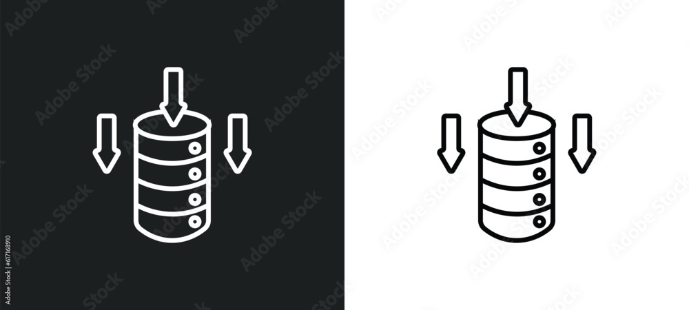 Poster data storage line icon in white and black colors. data storage flat vector icon from data storage co