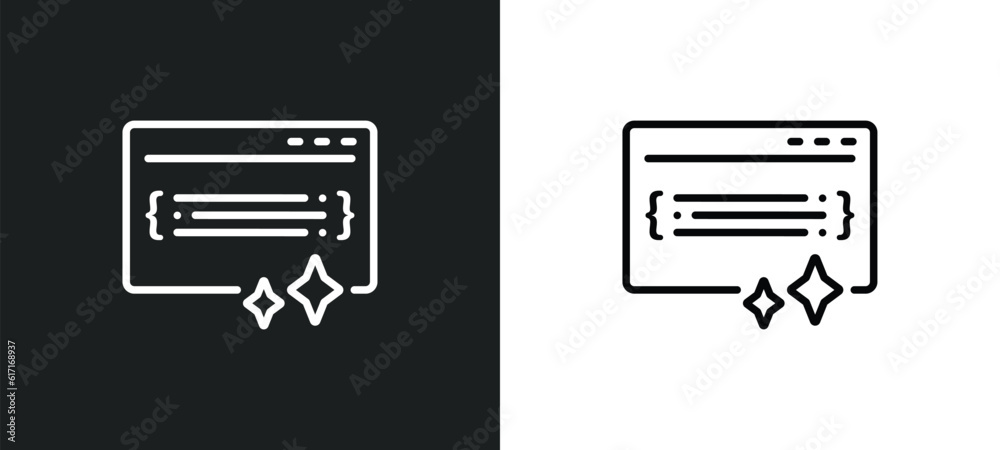 Poster clean code line icon in white and black colors. clean code flat vector icon from clean code collecti