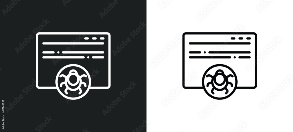 Poster bug report line icon in white and black colors. bug report flat vector icon from bug report collecti