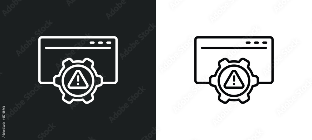 Poster error line icon in white and black colors. error flat vector icon from error collection for web, mob