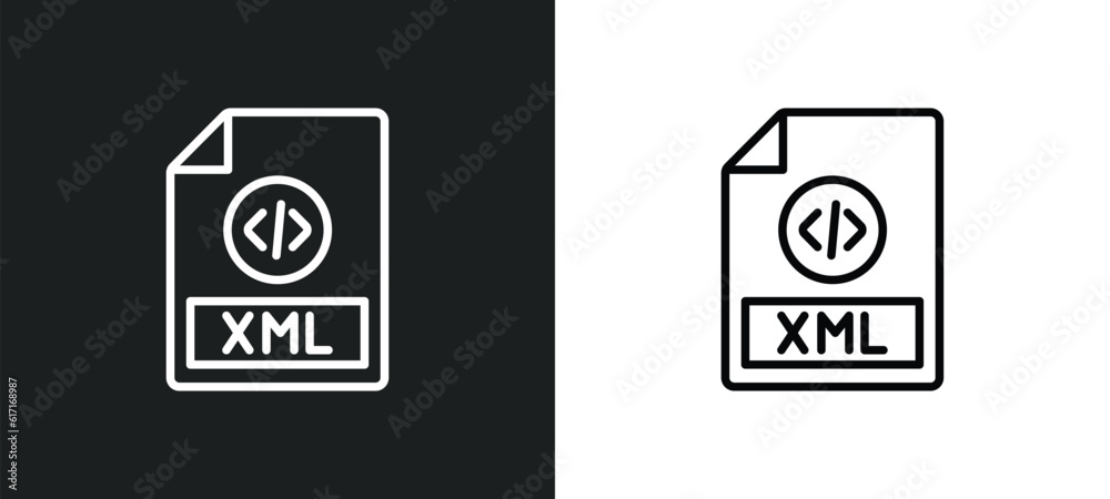 Poster xml line icon in white and black colors. xml flat vector icon from xml collection for web, mobile ap