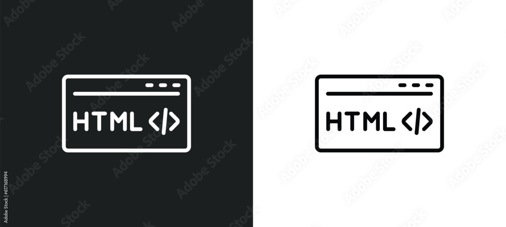 Poster html line icon in white and black colors. html flat vector icon from html collection for web, mobile