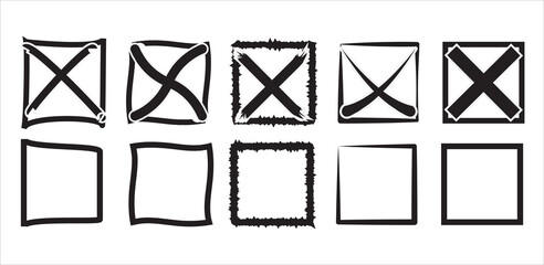 icon set cross box, check mark vector, 