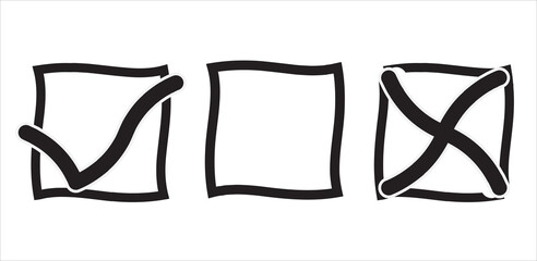 Simple set of checklist and cross vector, checklist signs, approval badge, brush check mark, vector illustration