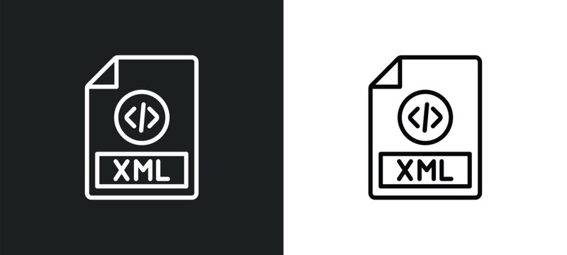 xml line icon in white and black colors. xml flat vector icon from xml collection for web, mobile apps and ui.