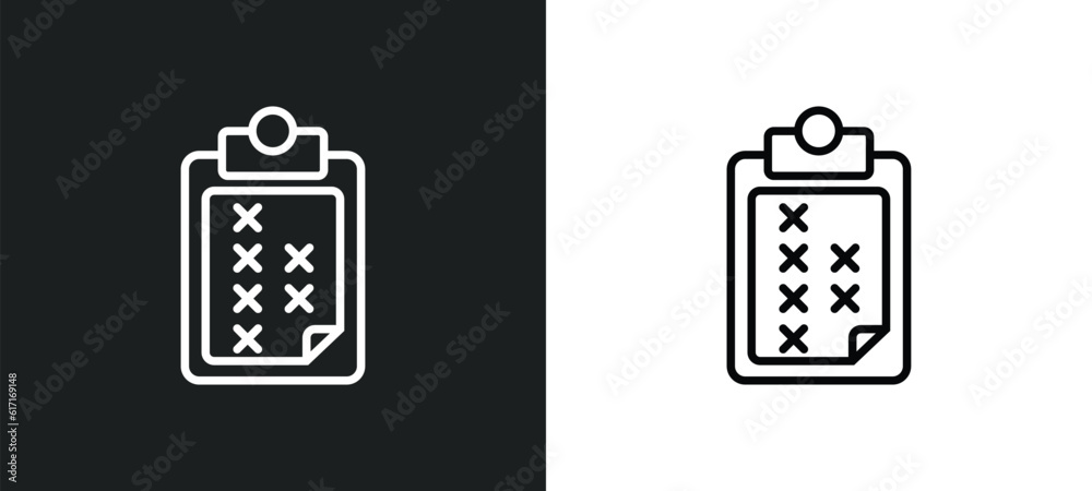 Poster task page with marks line icon in white and black colors. task page with marks flat vector icon from