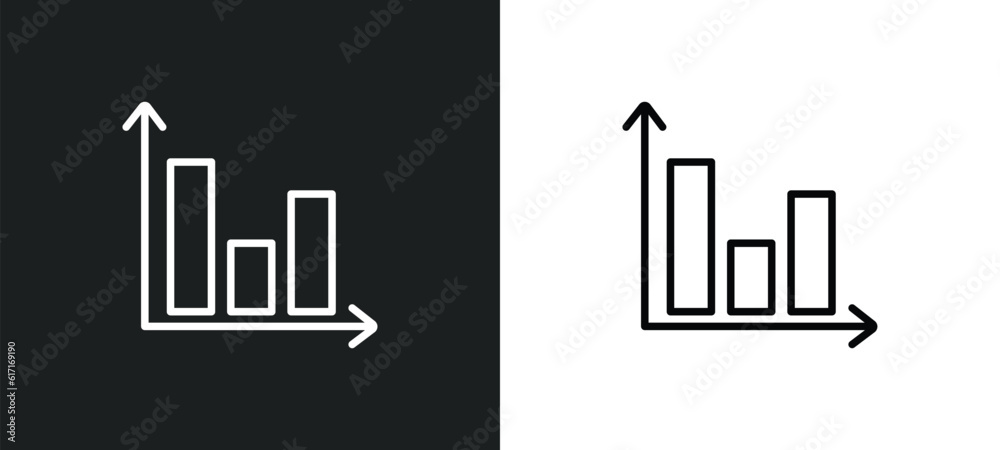 Poster bar graph line icon in white and black colors. bar graph flat vector icon from bar graph collection 
