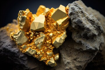 golden ore rock with natural deposits. Generative AI