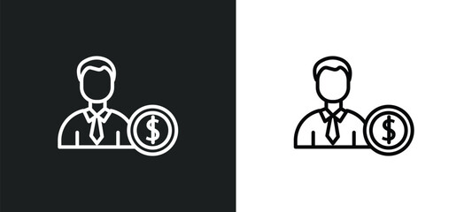 man and dollar coin line icon in white and black colors. man and dollar coin flat vector icon from man dollar coin collection for web, mobile apps ui.