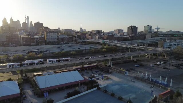 city skyline at sunset