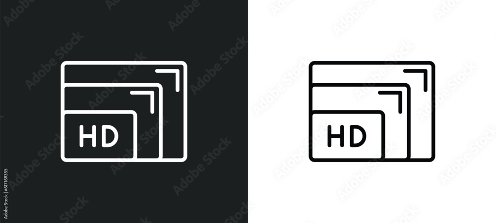 Poster resolution line icon in white and black colors. resolution flat vector icon from resolution collecti