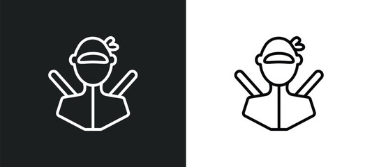 ninja portrait line icon in white and black colors. ninja portrait flat vector icon from ninja portrait collection for web, mobile apps and ui.